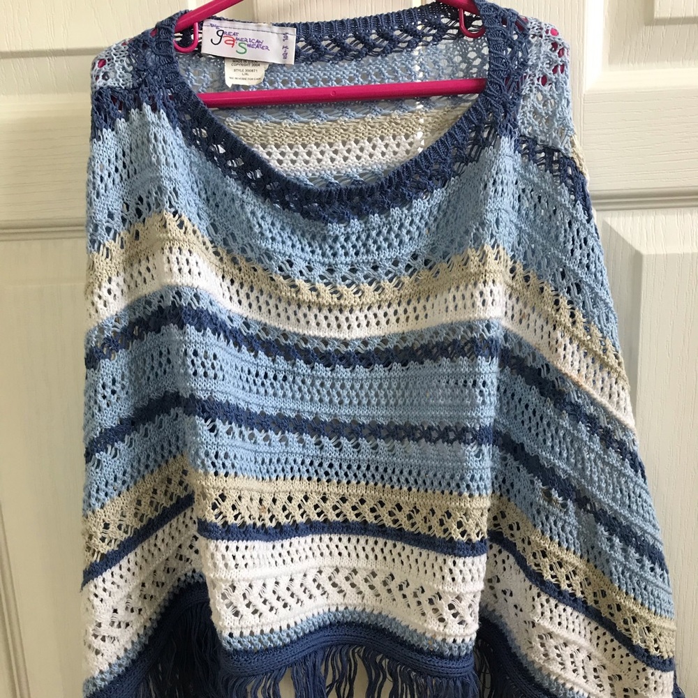 Girls striped poncho with fringe